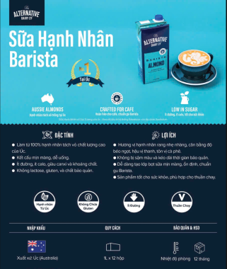 [CHỈ GIAO TP.HCM] SỮA HẠT ALTERNATIVE HỘP 1L – SỮA HẠNH NHÂN BARISTA